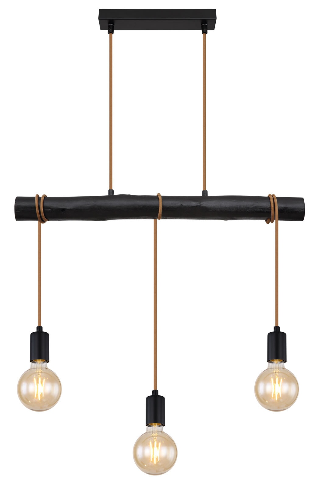 Pendellampe schwarz 15539-3HB, B/H/T: 60 x 120 x 5 cm, Metall, Holz