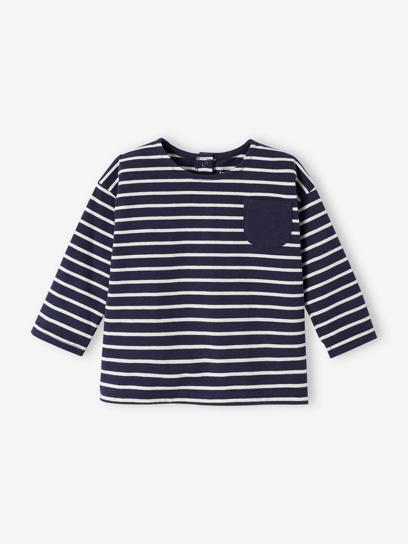 Camiseta infantil de manga comprida listrada, listras verdes