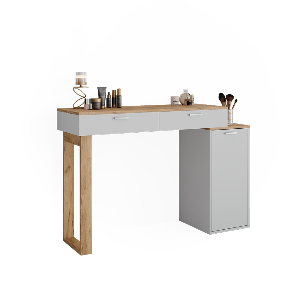 Vicco Schminktisch Regina Weiß Eiche 130 cm mit 2 Schubladen ohne Spiegel