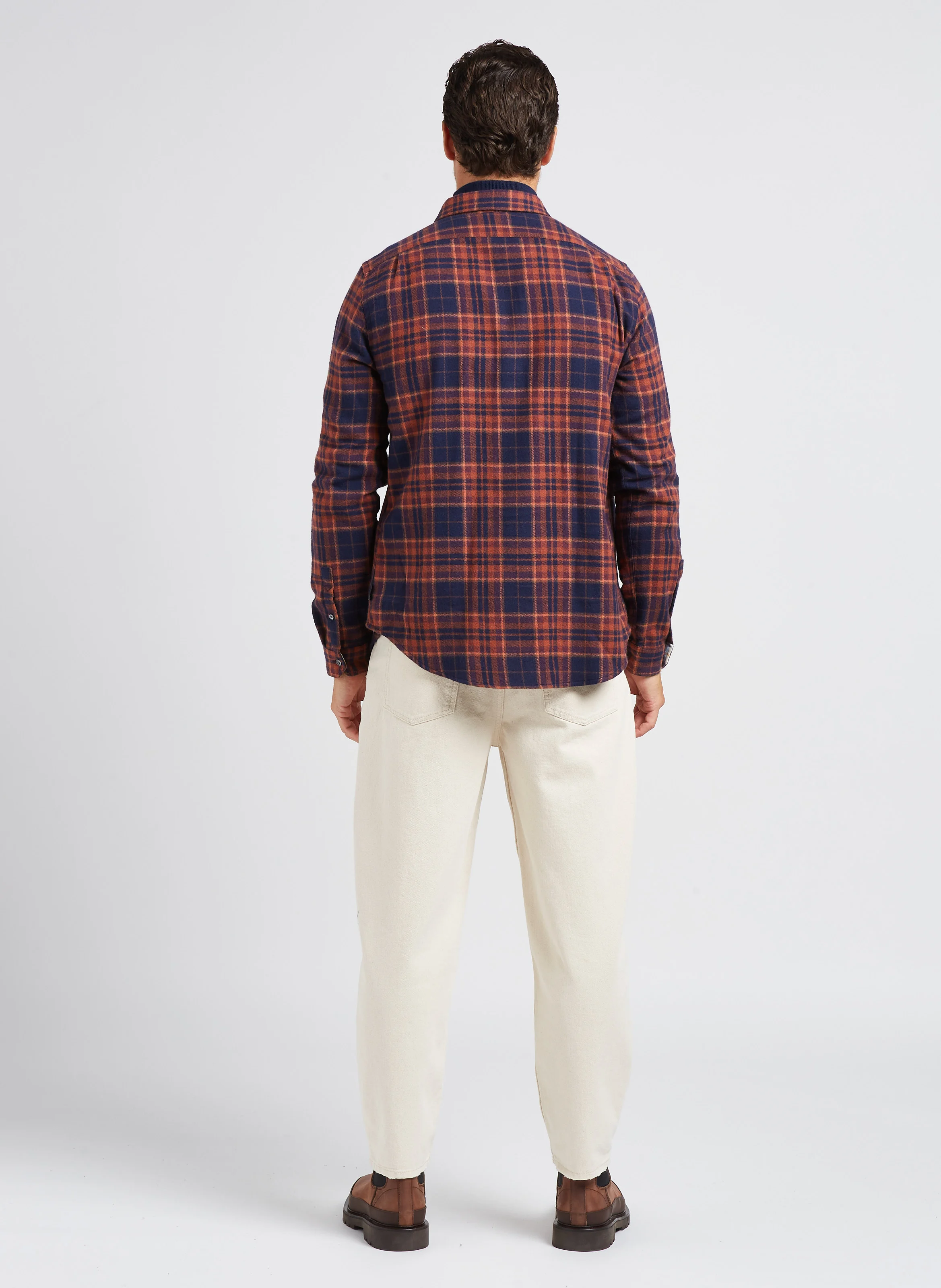 Chemise col classique à carreaux en coton| Bleu