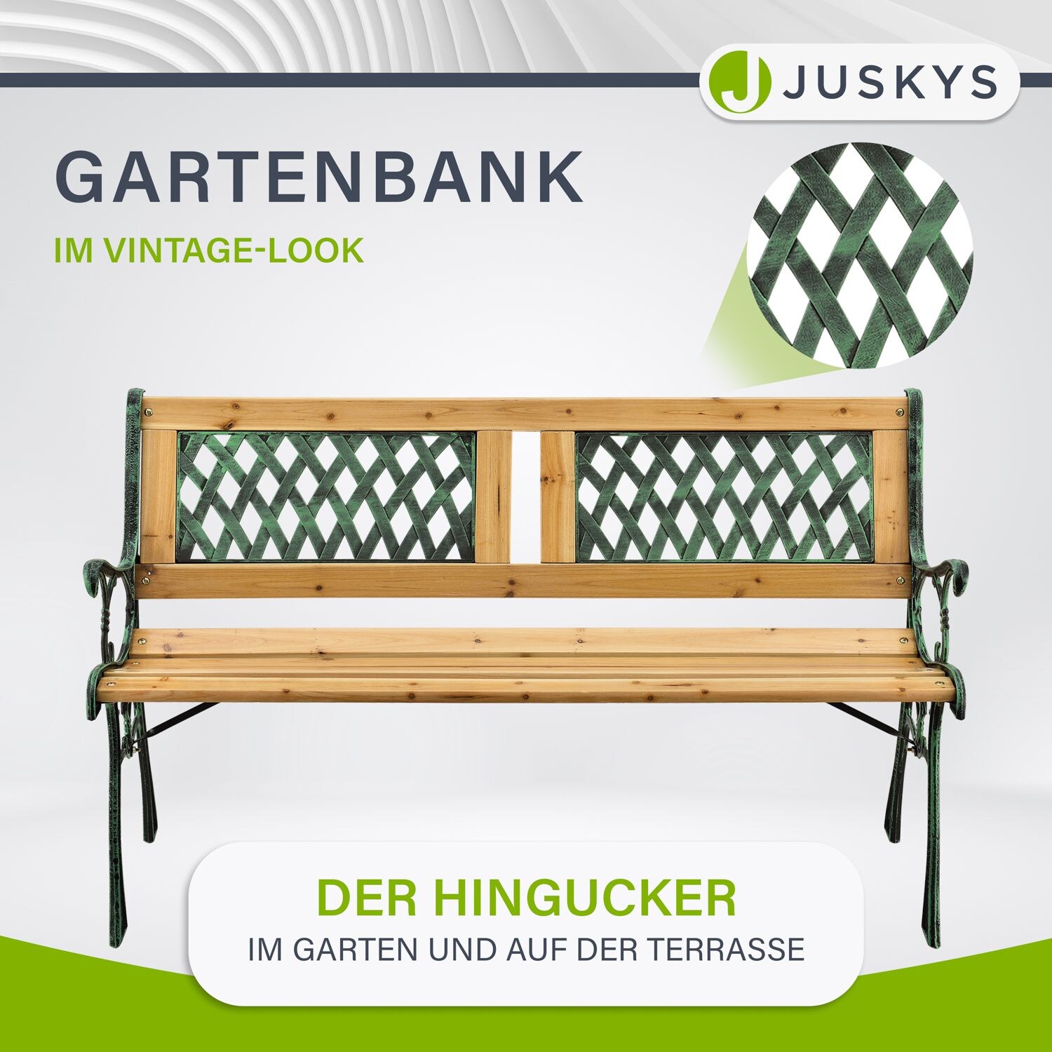 Juskys Gartenbank Sanremo – 2-Sitzer Sitzbank mit Armlehnen & Rückenlehne – 122x54x73 cm