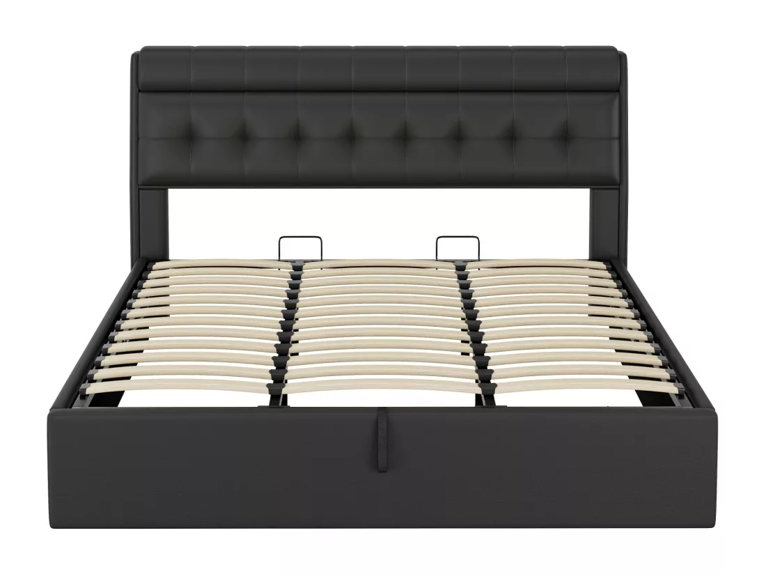 Lit coffre 180x200 cm - en similicuir - tête de lit avec rangement - Noir
