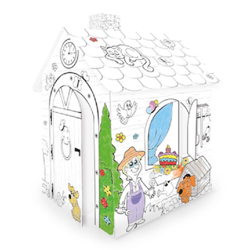 Mochtoys 10721 Malhaus, Spielhaus, Kartonhaus mit Türe 78 x 67 x 99 cm