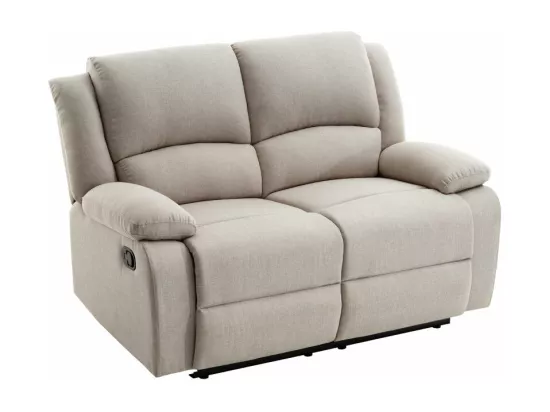 Canapé Relaxation manuel 2 places Léo en Tissu - Beige - L143 x P93 x H96cm - Loungitude