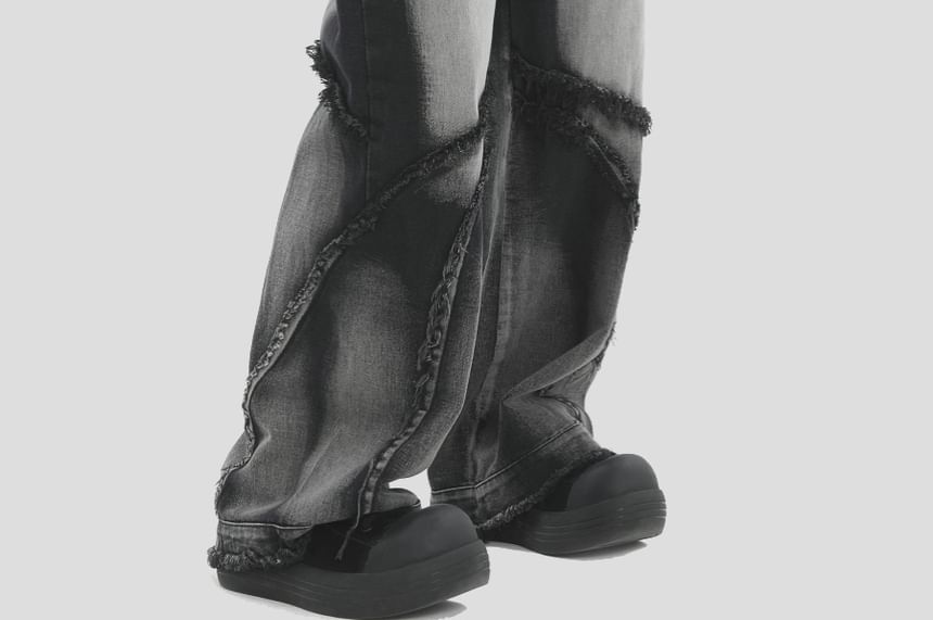 Banash - Mid Rise Washed Tasseled Wide Leg Jeans
