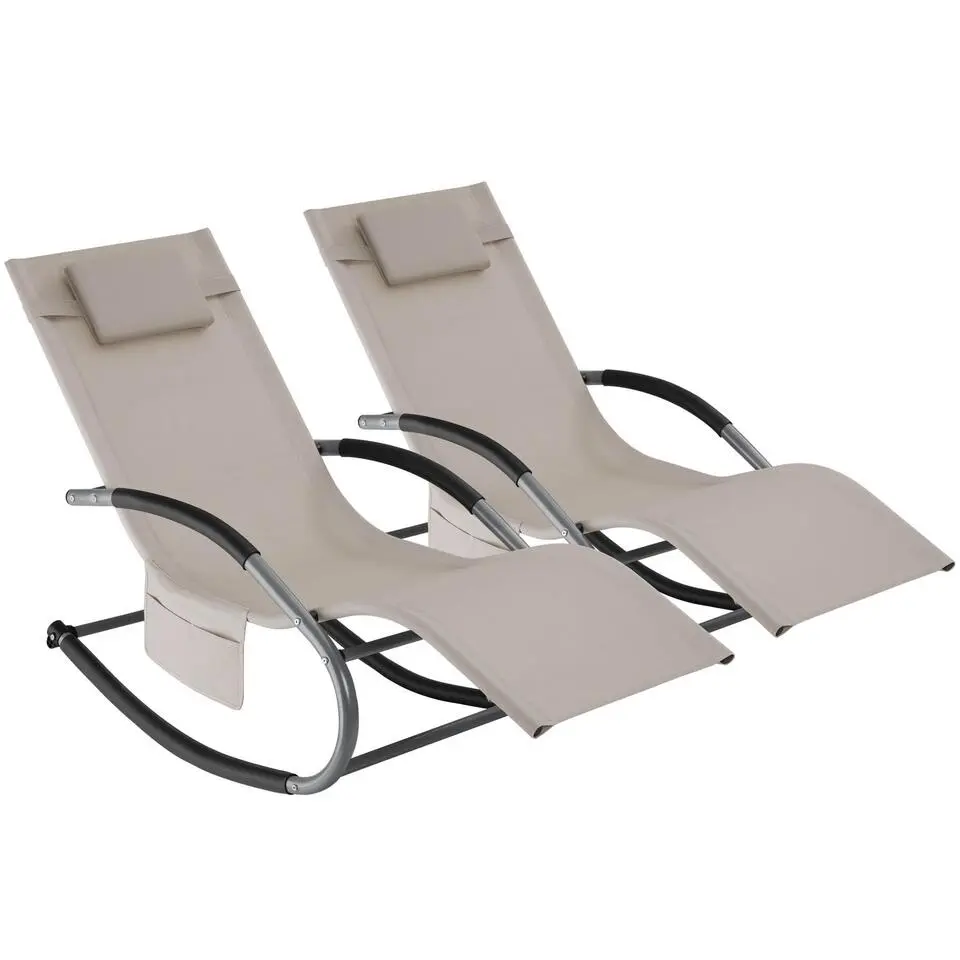tectake Ligstoel Taya, ergonomisch, schommelfunctie, Beige