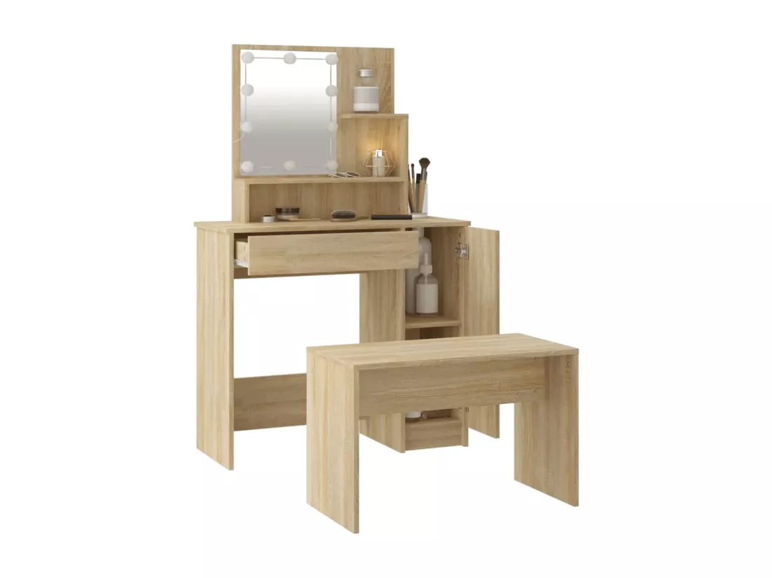 Ensemble de coiffeuse avec LED Chêne sonoma Bois d'ingénierie