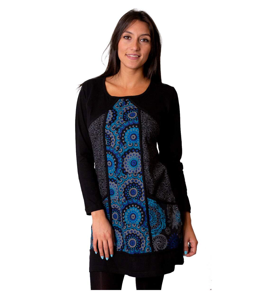 Robe courte manches longues coton INATYA imprimé ethnique Coton Du Monde
