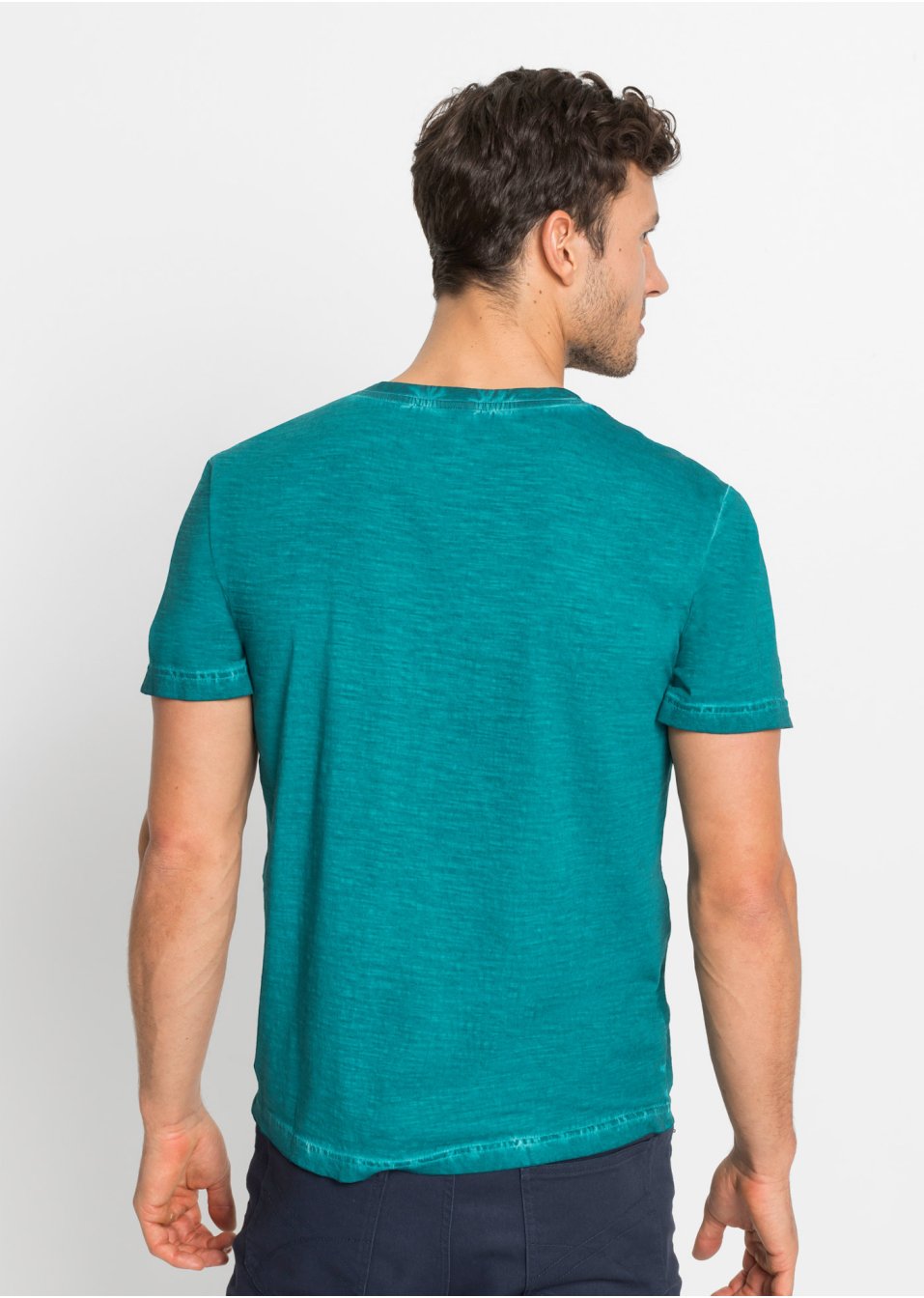 T-shirt col Henley, manches courtes et aspect délavé