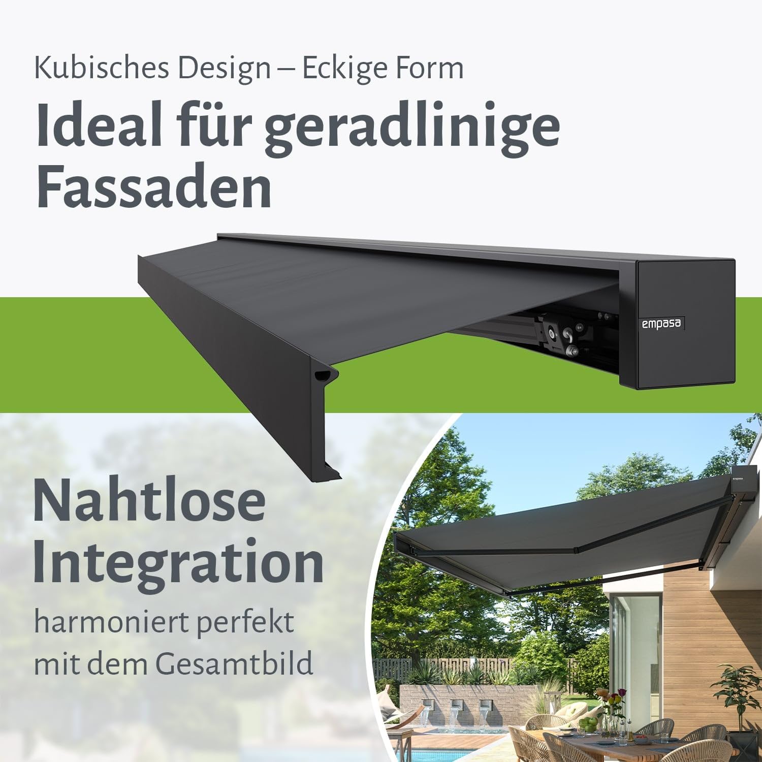 empasa elektrische Vollkassettenmarkise Cube ONE Smart Home kompatibel mit WiFi-Motor Markise Sonnenschutz Kassettenmarkise kubisches Design, Farbe:Sand, Größe:3.5 x 3 m