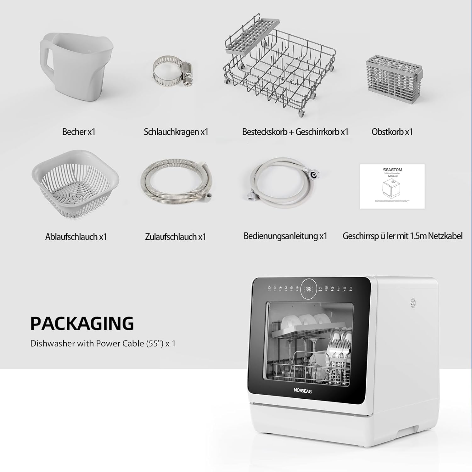Mini Geschirrspüler – Tragbarer Tischgeschirrspüler mit 10 Programmen, 5L integriertem Wassertank, 3 Maßgedecken, Touch-Control & LED-Display, Überlaufschutz, für Küche, WG, Camping [Energieklasse D]