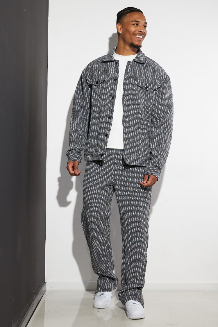 Ensemble 2 pièces veste + pantalon noir, gris et blanc