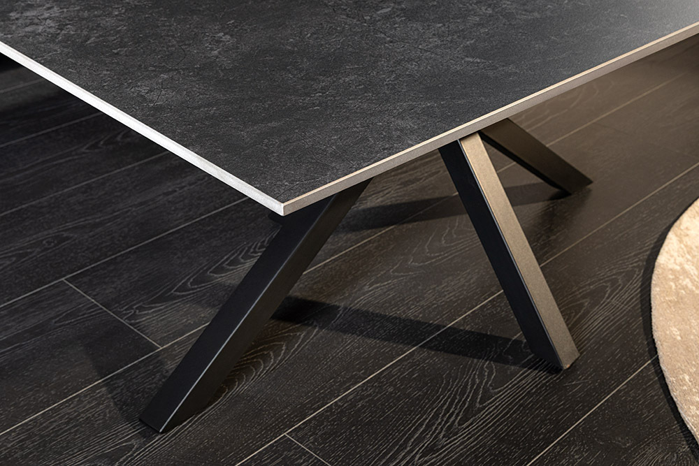 Moderner Couchtisch GALAXIE 100cm anthrazit Keramik schwarz Metall Sterngestell