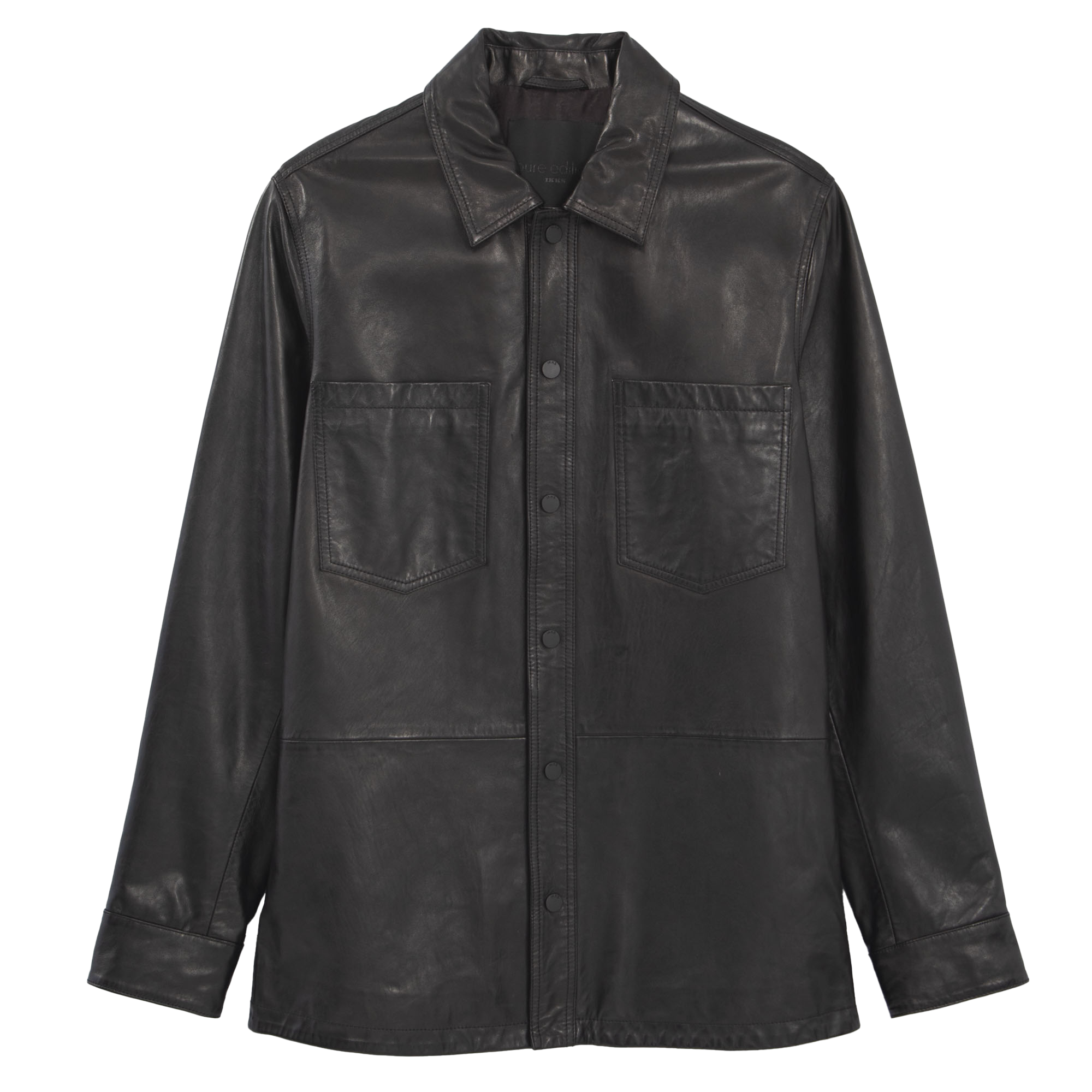 Surchemise droite col classique en cuir | Noir