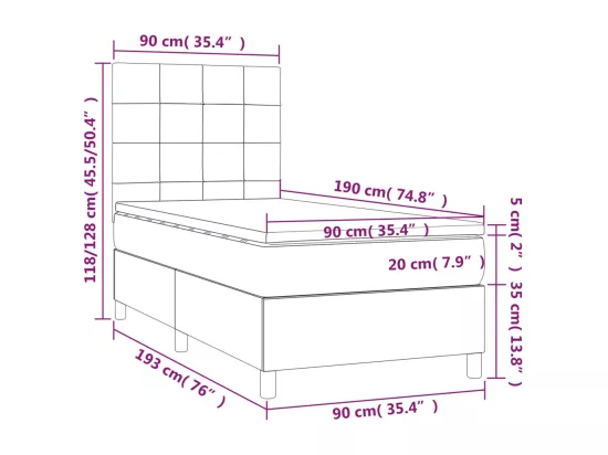 Sommier tapissier avec matelas et LED Bleu 90x190 cm Tissu