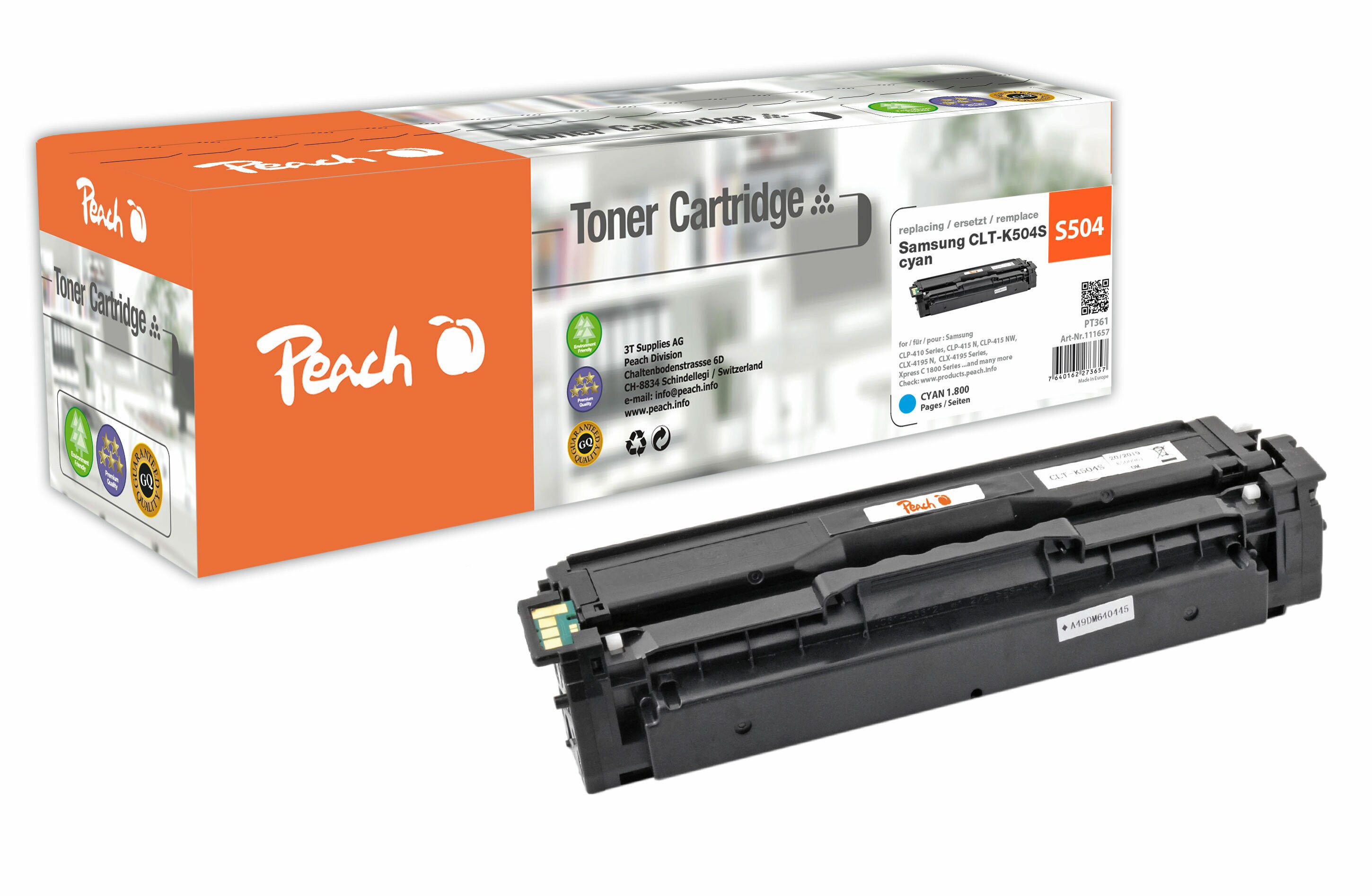 Peach S504Toner cy ersetzt Samsung CLT-C504S/ELS, SU025A für z.B. Samsung CLP -410, Samsung CLP -415 N, Samsung CLP -415 NW, Samsung CLX -4100 (wiederaufbereitet)