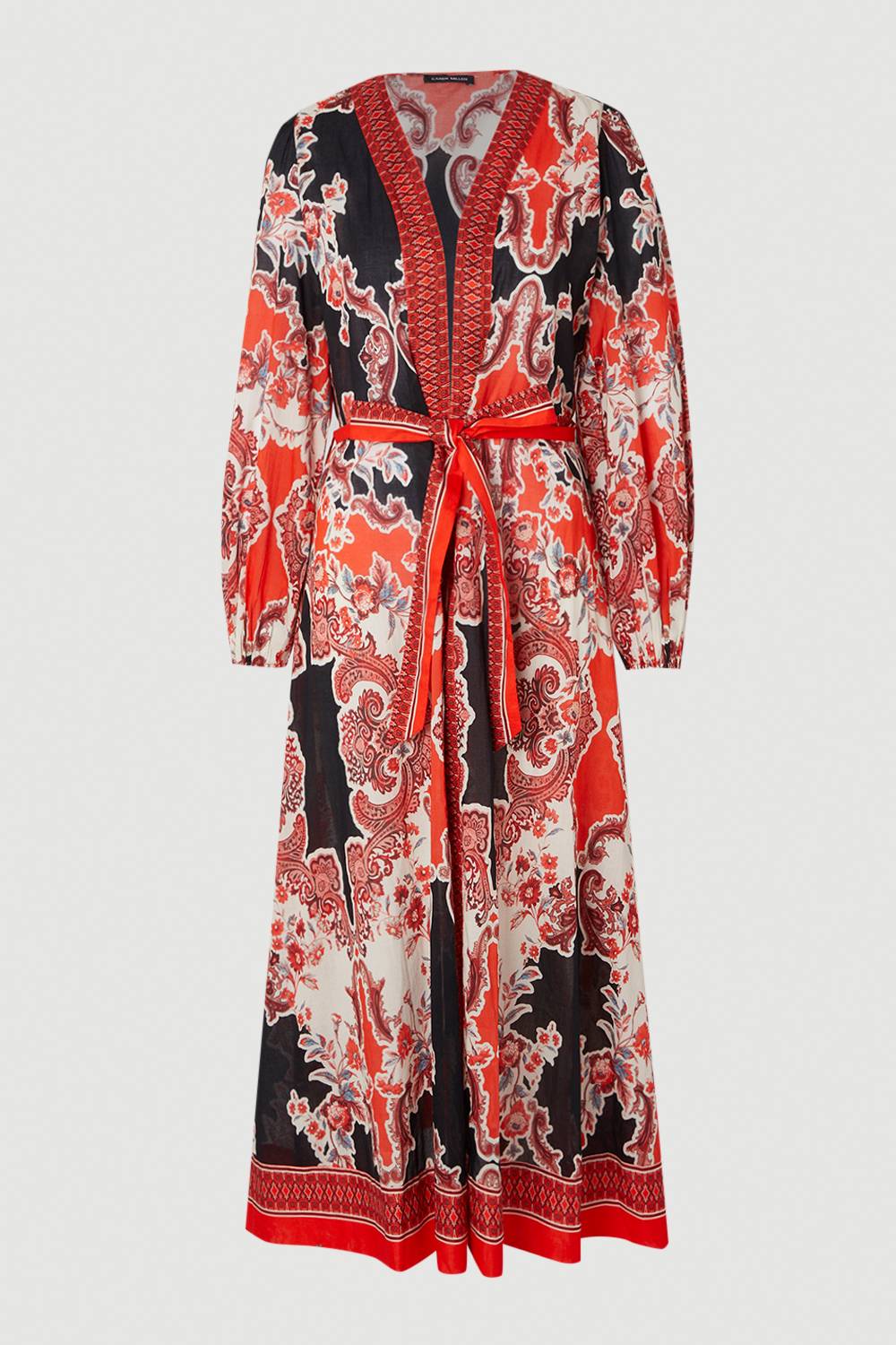 KarenMillen Robe Maxi de Plage en Voile de Coton à Imprimé Foulard Effet Miroir