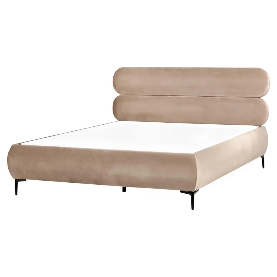 LESSAY - Tweepersoonsbed - Taupe - 160 x 200 cm - Fluweel