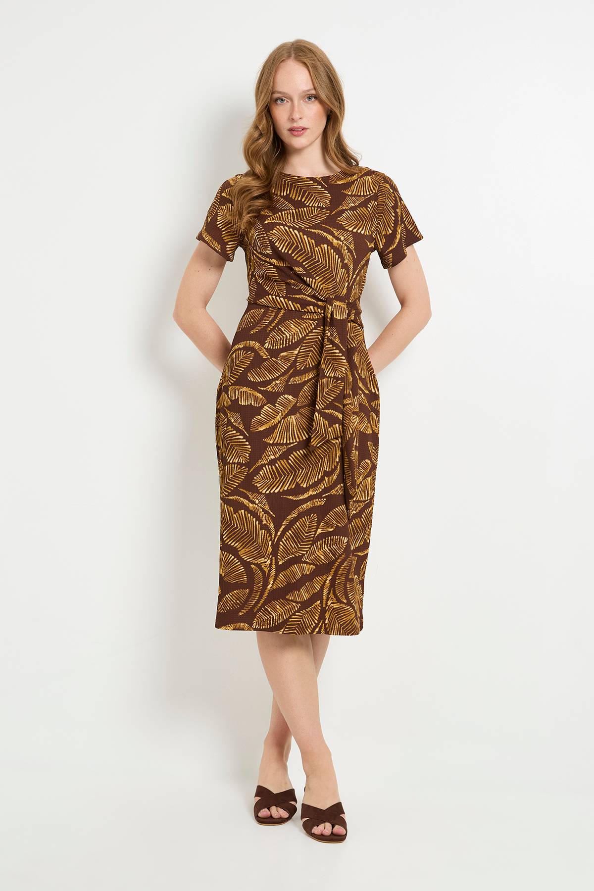 Wallis Robe Midi Fourreau En Jersey Palm Avec Nœud Latéral
