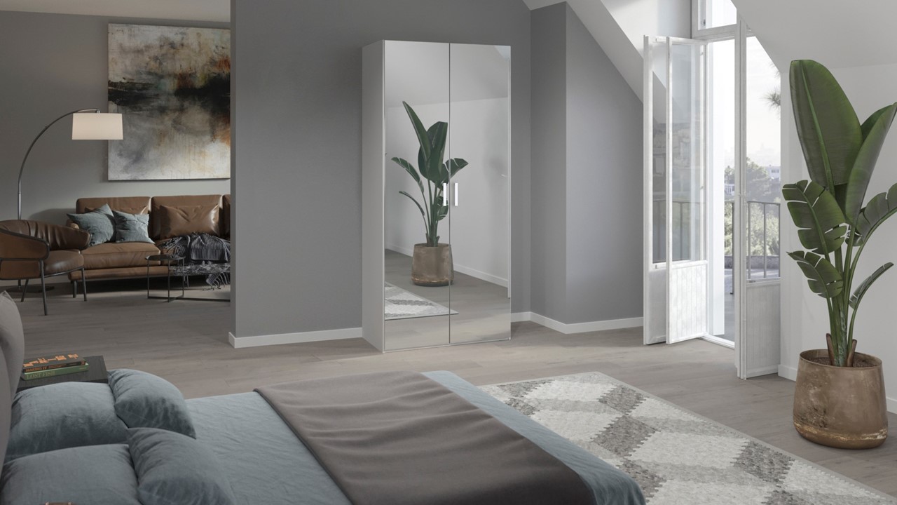 Draaideurkast Compact met spiegeldeuren wit