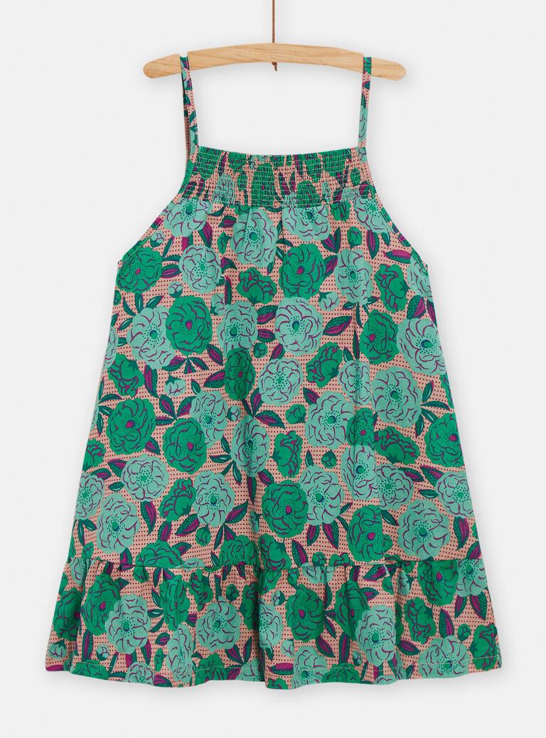 Robe à bretelles rose imprimé pivoine pour fille