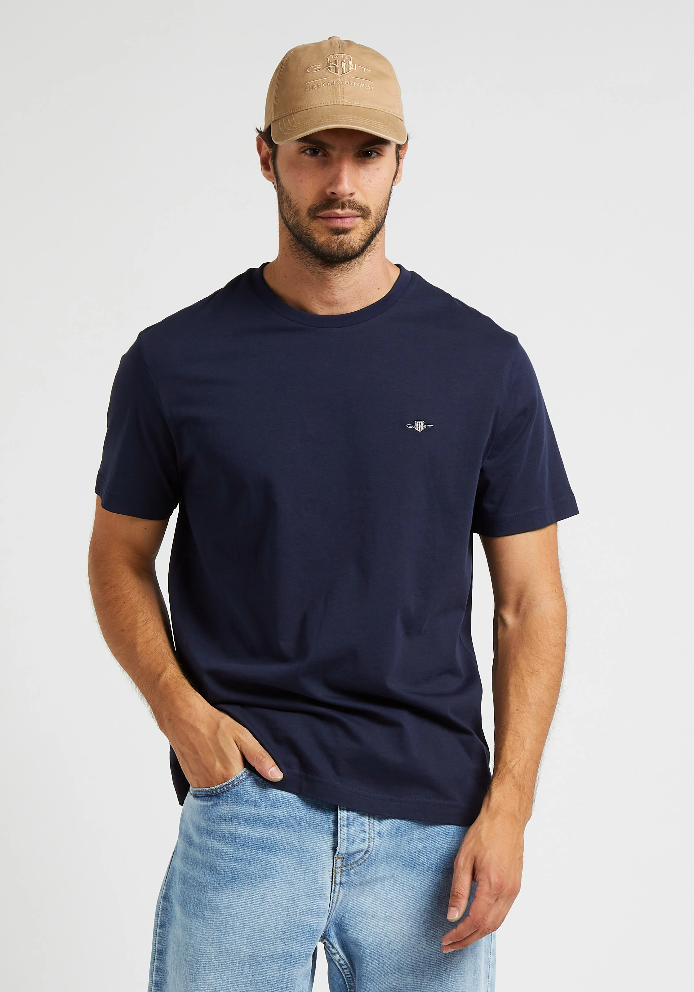 Tee-shirt col rond droit en coton | Bleu