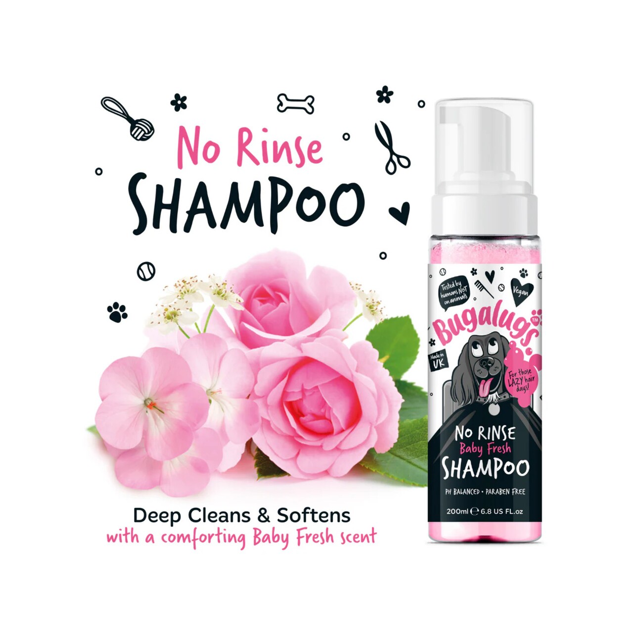 Bugalugs No-Rinse Baby Fresh Shampoo – Sanftes, Rückfettendes Pflegeshampoo für Hunde & Katzen | Wasserlose Fellpflege