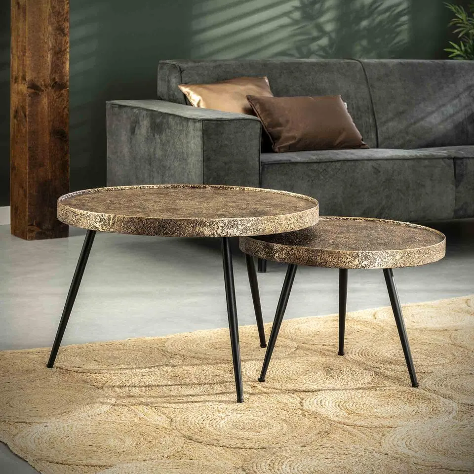 Hoyz - Salontafel Rond Metallic - Goudkleurig - Set van 2