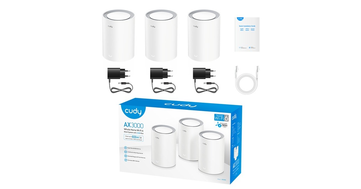 CudyAX3000 2.5G Mesh Wi-Fi 6 System (3-Pack) mesh router  (Wit)