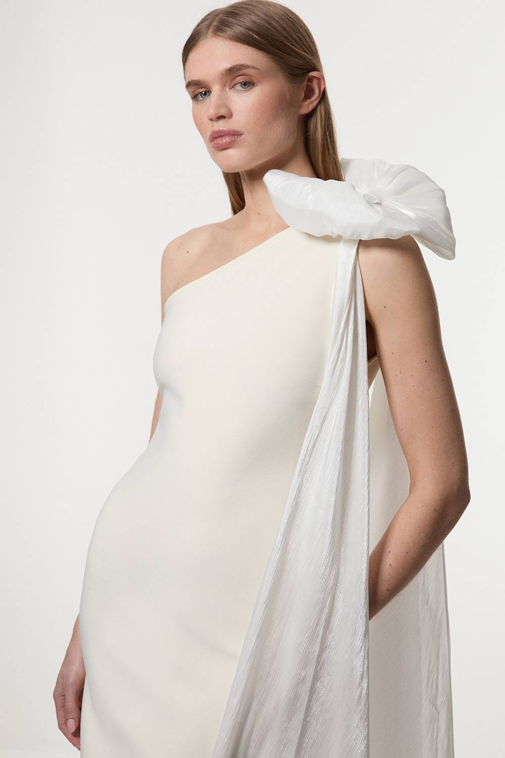 KarenMillen Robe Maxi Bandage Moulante Tricot Tissé Détail Cape
