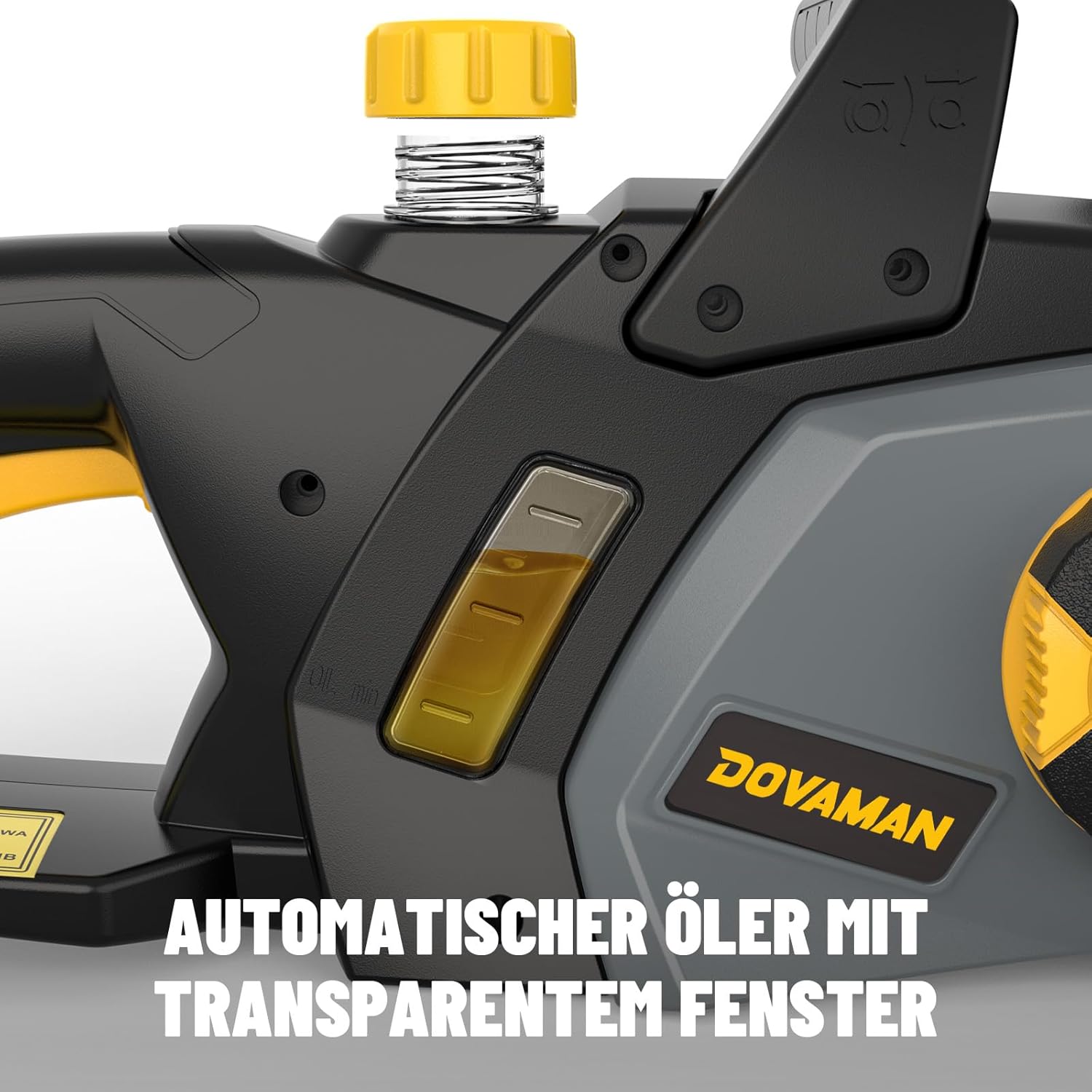 DOVAMAN 2400W Elektro Kettensäge, 40cm Oregon Schwert und Kette, werkzeuglose Kettenspannung, 15m/s, Rückschlagschutz, inkl. 2 Ketten, Kettensäge ideal für Brennholz, Garten und Baumschnitt - DCS01A