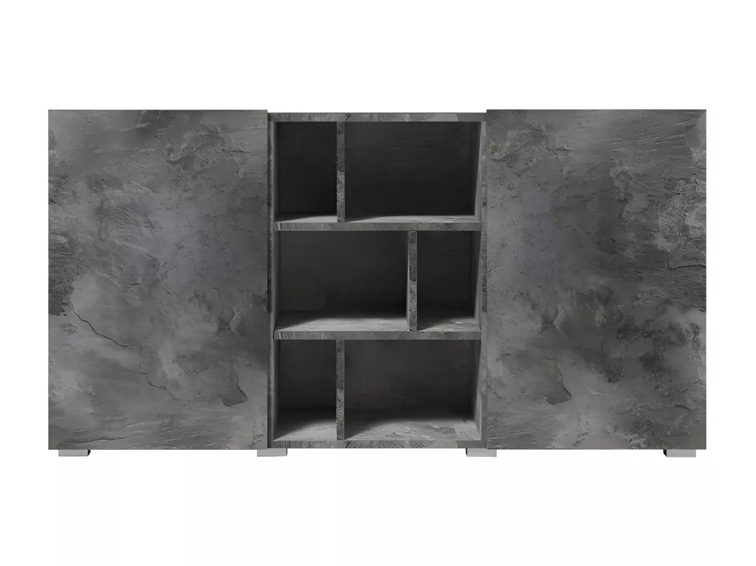 Buffet NARVA 130 cm effet ardoise - 2 portes et 6 niches - 132.4 x 68.1 x 39.5 cm