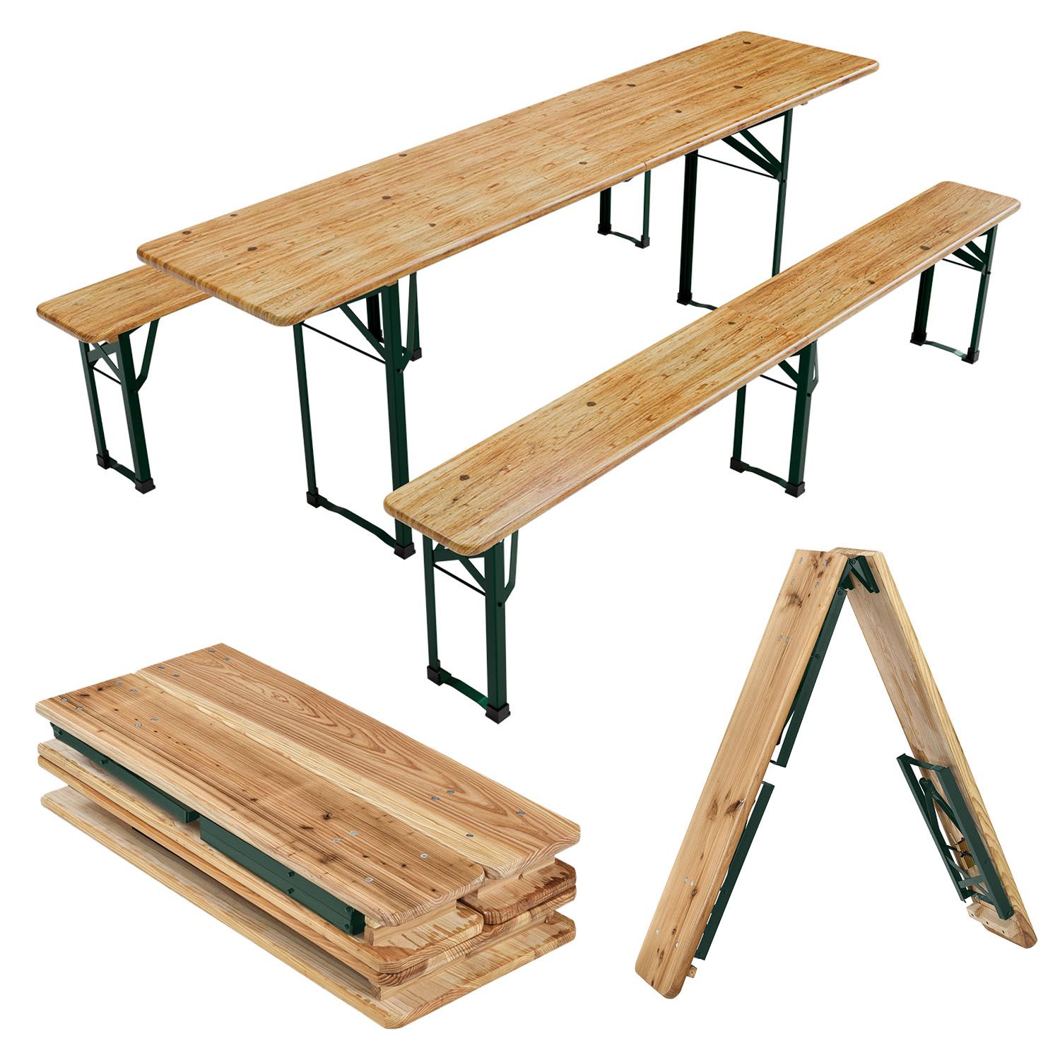 Juskys Bierzeltgarnitur Passau 3-teilig klappbar 220 cm - Festzeltgarnitur aus Holz Natur
