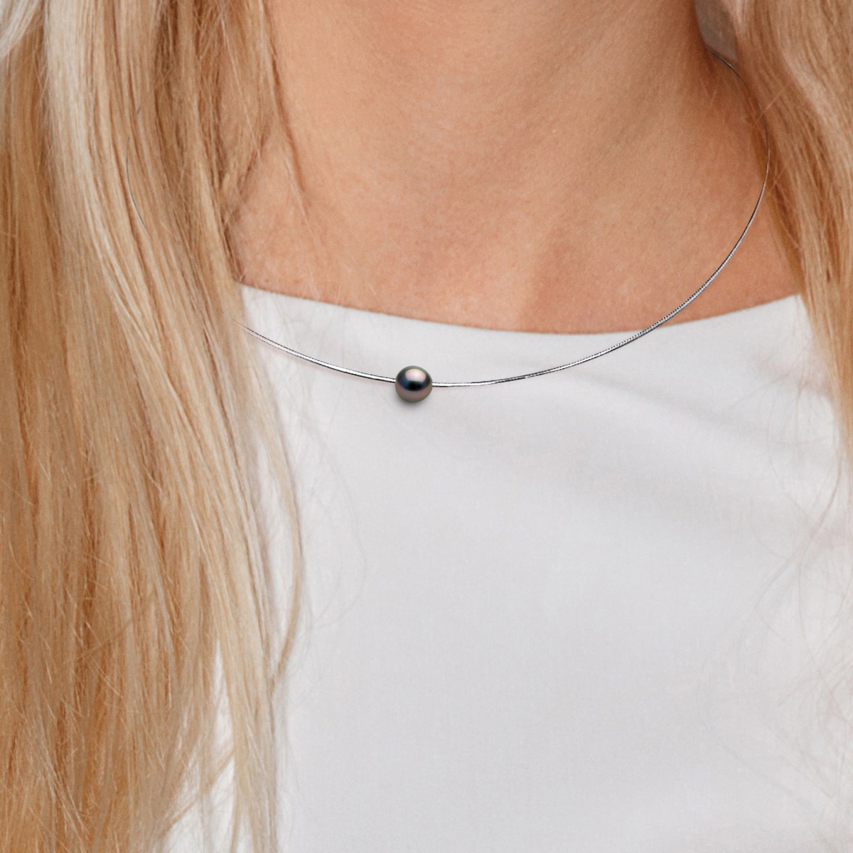 Collier OMEGA Perle de Tahiti Ronde 9-10 mm Argent 925