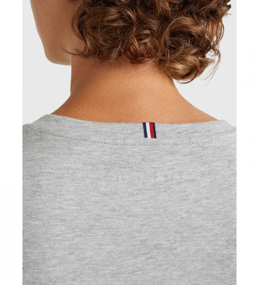 Camiseta Tommy Hilfiger Heritage com gola canoa e modelagem 3/4 cinza