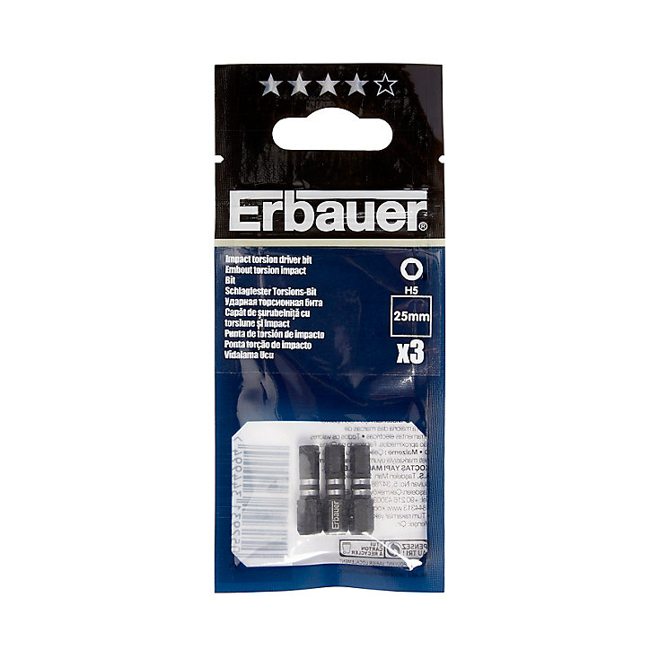Embout de vissage torsion impact H5 25 mm Erbauer - 3 pièces