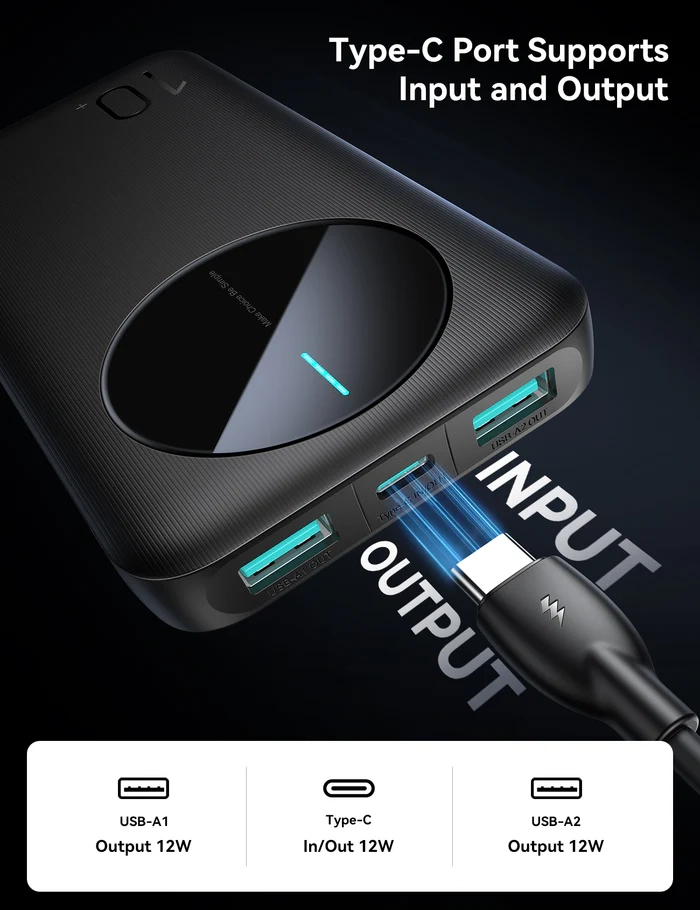(22.5W) 10000mAh Dual USB A / USB C Powerbank Power Delivery Ladegerät (JR-PBF12) - Schwarz