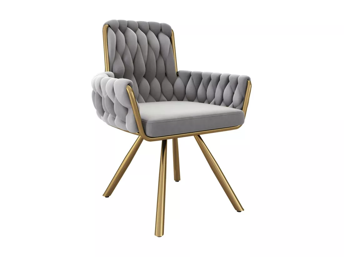 6Pcs Chaise pivotante en velours, avec accoudoirs et pieds en métal, dossier spacieux, Gris, 63x50x87cm