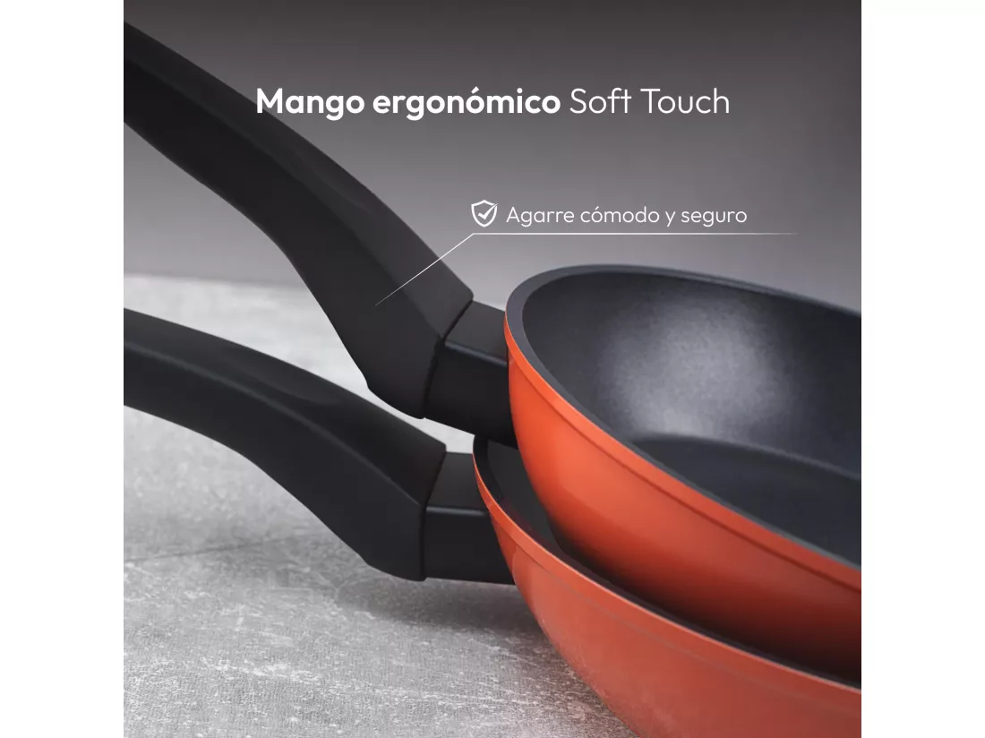 Lot de 2 poêles CLASSIQUE Ø20Ø24cm antiadhésives en aluminium forgé + ustensiles de cuisine Bergner rouge