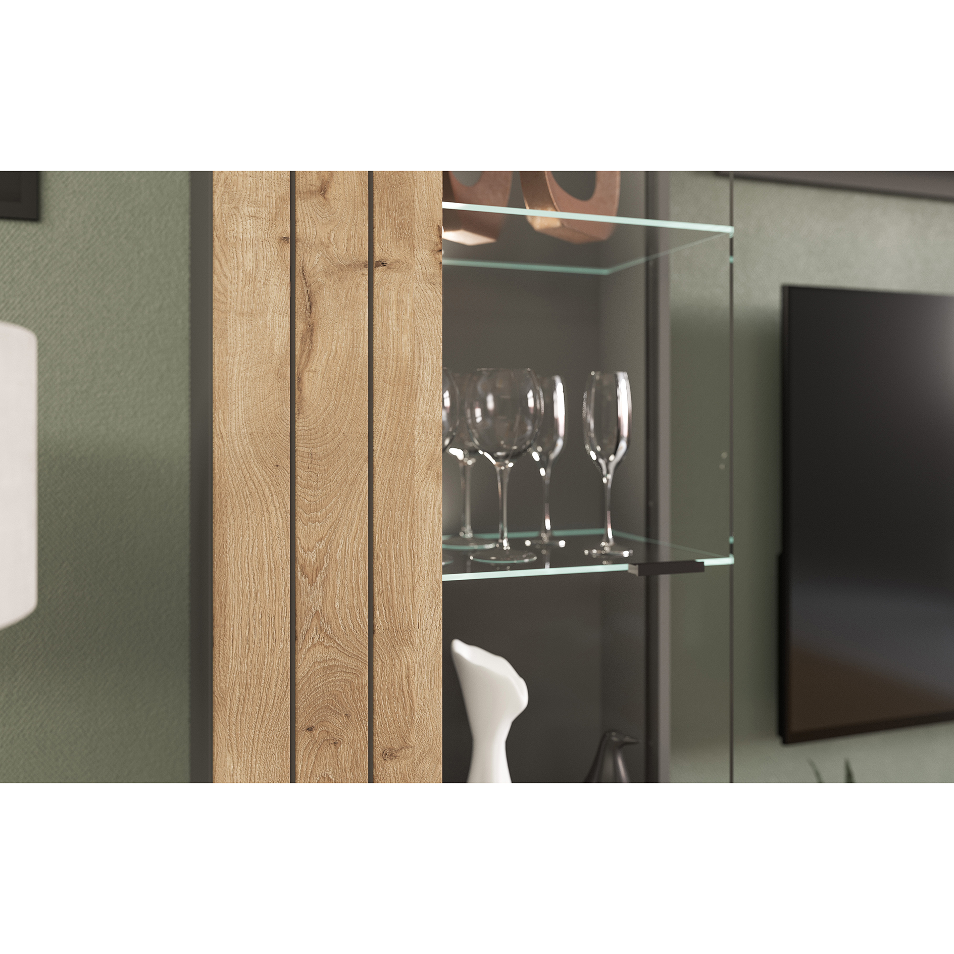 Vitrine FRENO - grau - Nox Oak - 60 cm