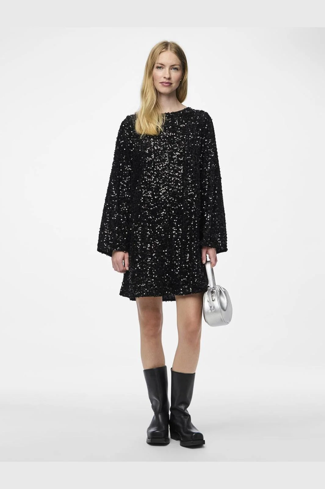 Pieces Pckam Ls Deep Back Bow Dress 4617670 black black sequins