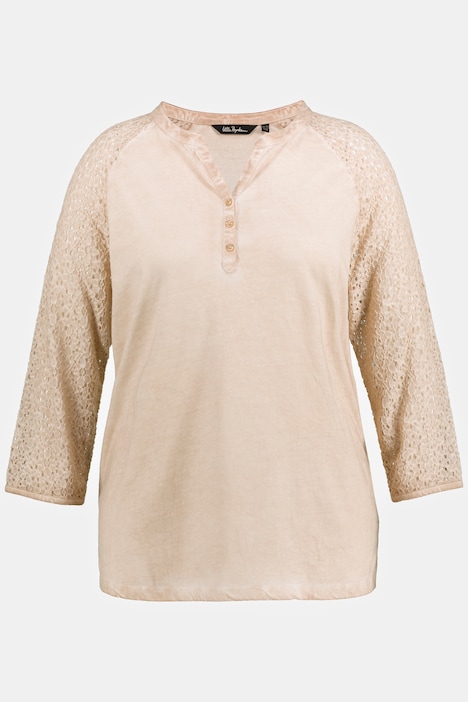 Shirt, A-Linie, Tunika-Ausschnitt, 3/4-Spitzenärmel