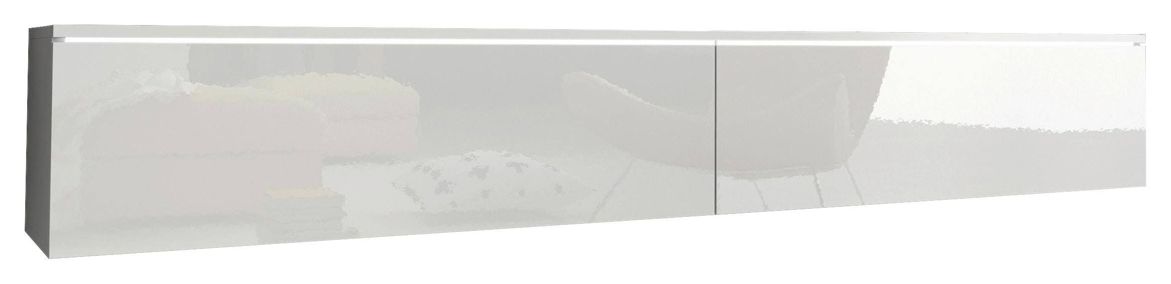 p & b Lowboard ca. 180x30 cm Weiß Hochglanz LED-Beleuchtung