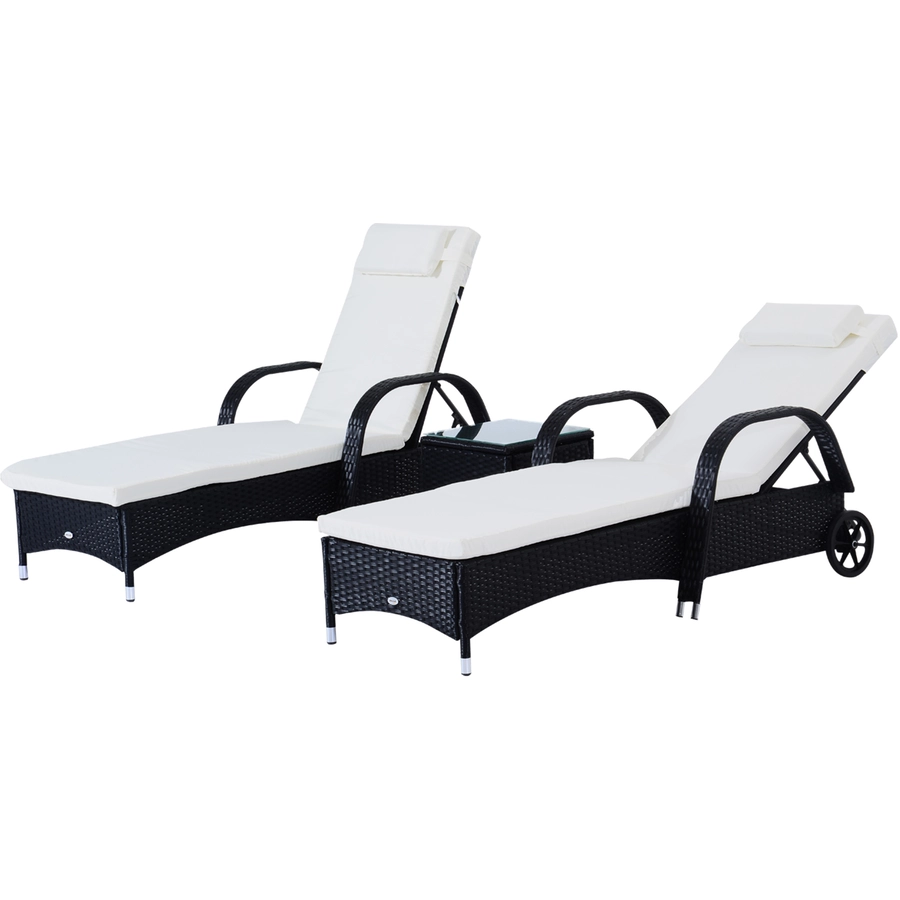 Outsunny Rattan Sonnenliegen mit Tisch schwarz