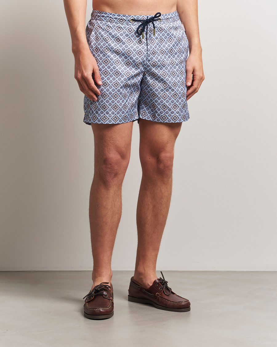 Orlebar Brown Bulldog Drawcord Paisley Swimshorts Wave Blue