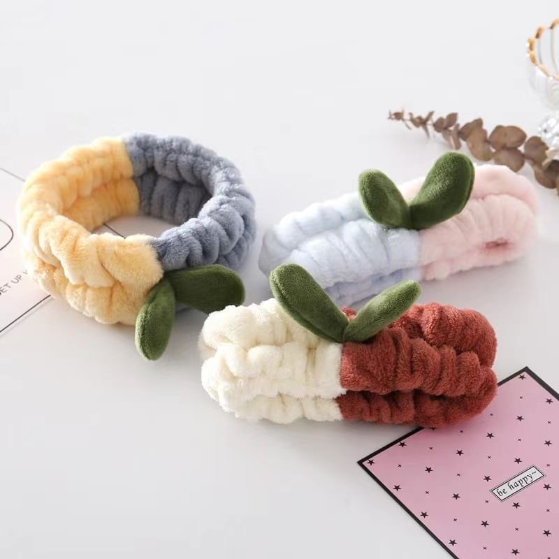 Miumi - Leaf Two-Tone Coral Fleece Gezichtsreiniger Hoofdband