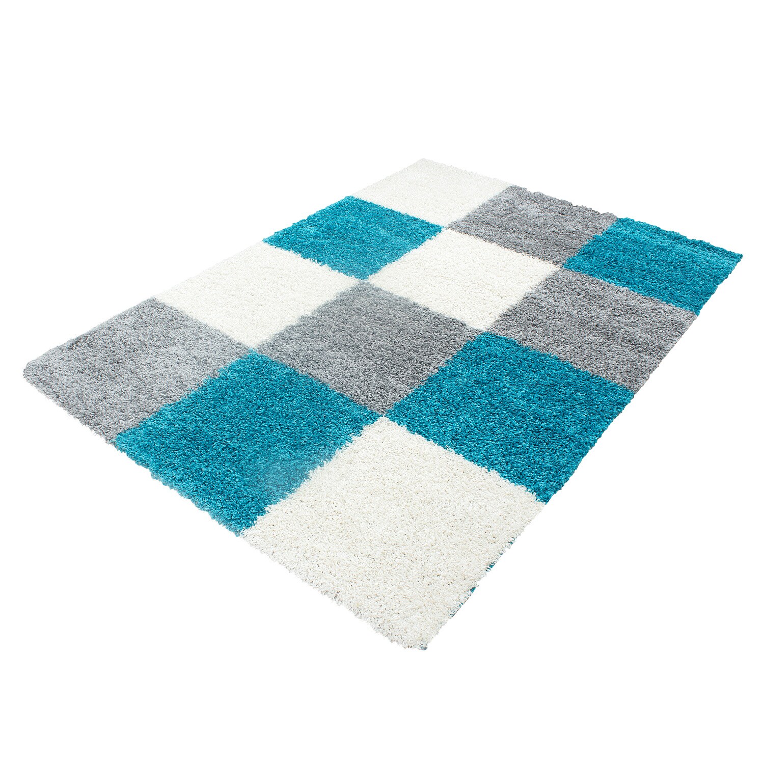 Stilvoller Hochflor-Teppich mit zeitgemäßem Karo-Muster, Shaggy-Teppich