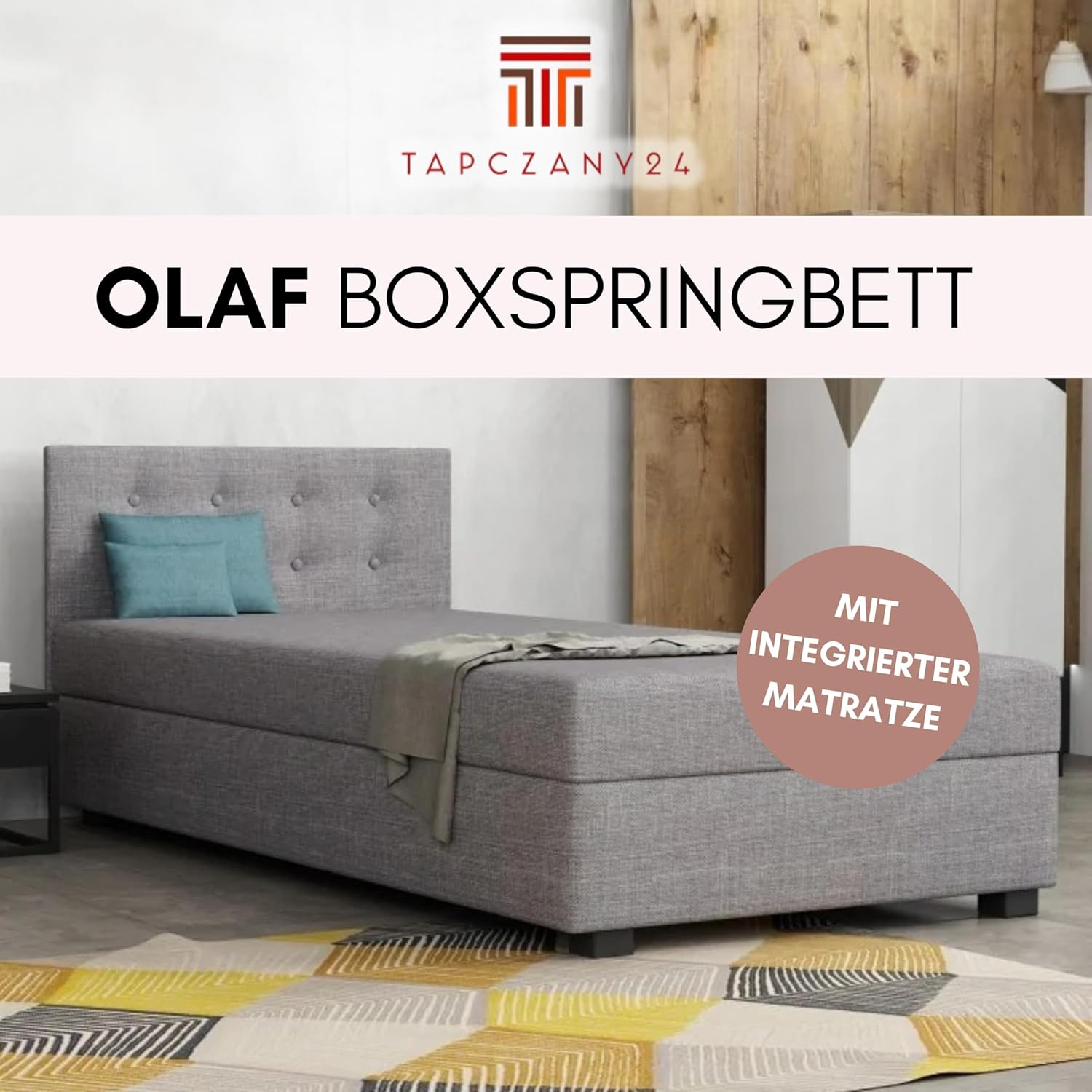 Boxspringbett Olaf 120x200x38 cm mit Schaumstoff Matratze, Bett mit Matratze, Polsterbett mit Bettkasten, Gepolstertes Einzel Bett, Schlafsofa - Graphit