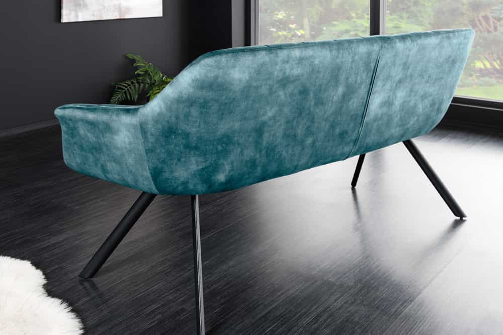 Esszimmer Sitzbank PAPILLON 165cm petrol Samt mit Lehnen schwarzes Metallgestell