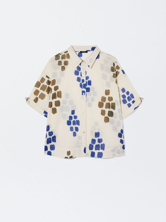 Camisa de algodão estampada - Branco-sujo
